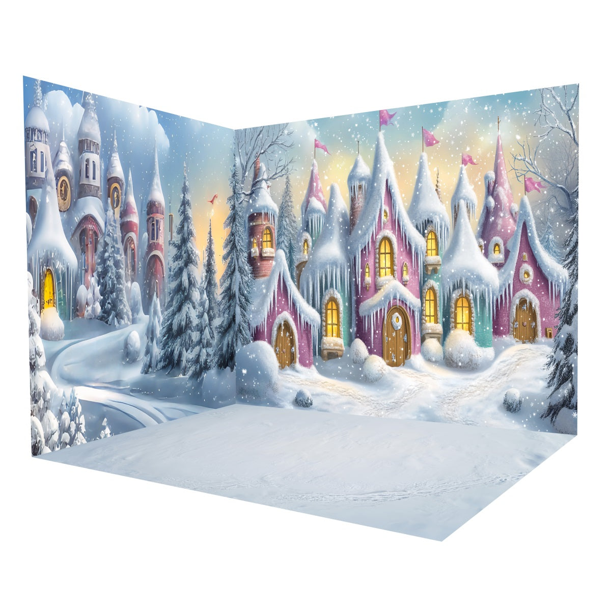 Weihnachtsfotohintergrund Winterliches Candyland-Dorf Fotohintergrund-Raumset MRR8-302