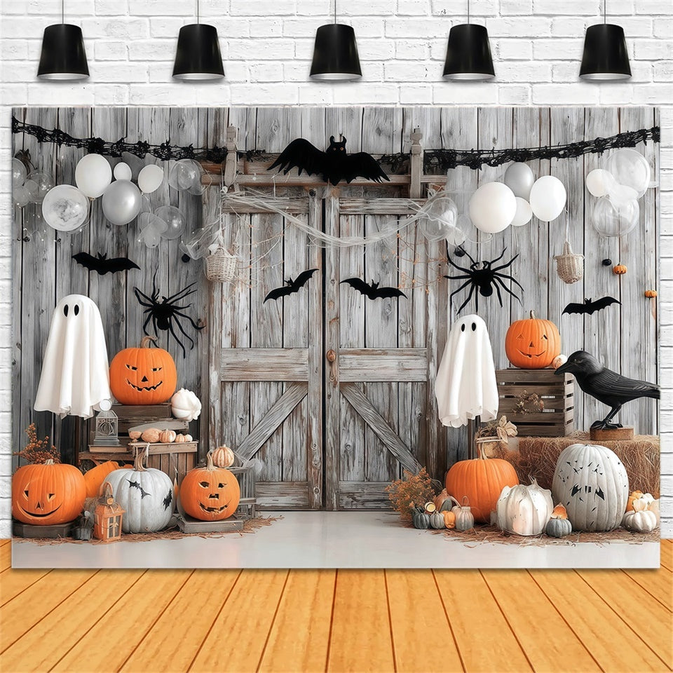 Halloweenkulissen für Fotos Holztür Spinne Fledermaus Gespenstische Halloween Foto Hintergrund MRR8-33