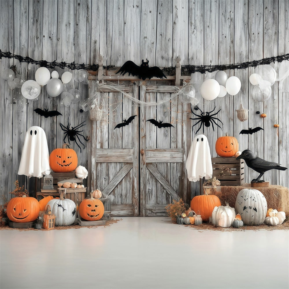 Halloweenkulissen für Fotos Holztür Spinne Fledermaus Gespenstische Halloween Foto Hintergrund MRR8-33