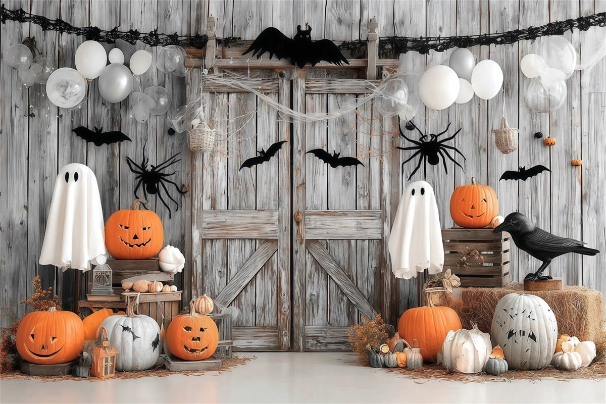Halloweenkulissen für Fotos Holztür Spinne Fledermaus Gespenstische Halloween Foto Hintergrund MRR8-33