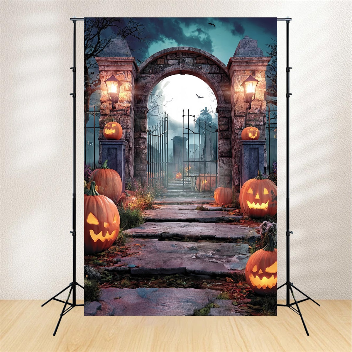 Halloween Friedhofskulisse Kürbis Grabwächter Gespenstische Halloween Foto Hintergrund MRR8-39