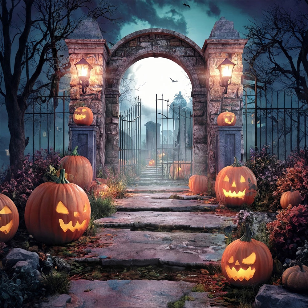 Halloween Friedhofskulisse Kürbis Grabwächter Gespenstische Halloween Foto Hintergrund MRR8-39
