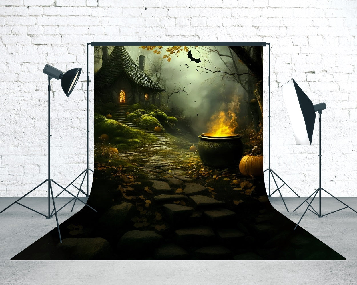Halloweenfotokulissen Hexenhaus Rauchiger Wald Verwunschener Schmelztiegel Sweep Backdrop MRR8-47