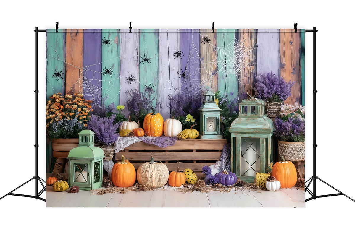 Halloween Wand Backdrop Bunte Holzwand Spinne Kürbis Halloween Foto Hintergrund MRR8-5