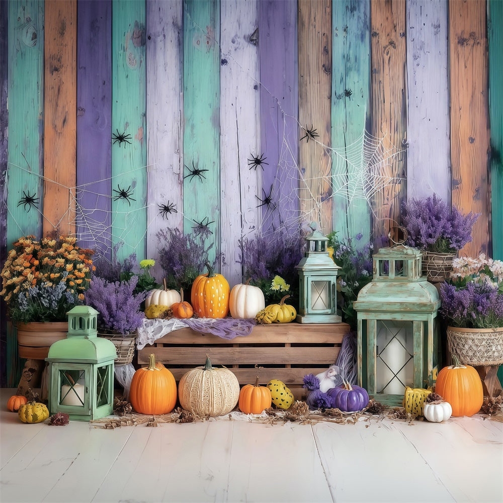Halloween Wand Backdrop Bunte Holzwand Spinne Kürbis Halloween Foto Hintergrund MRR8-5