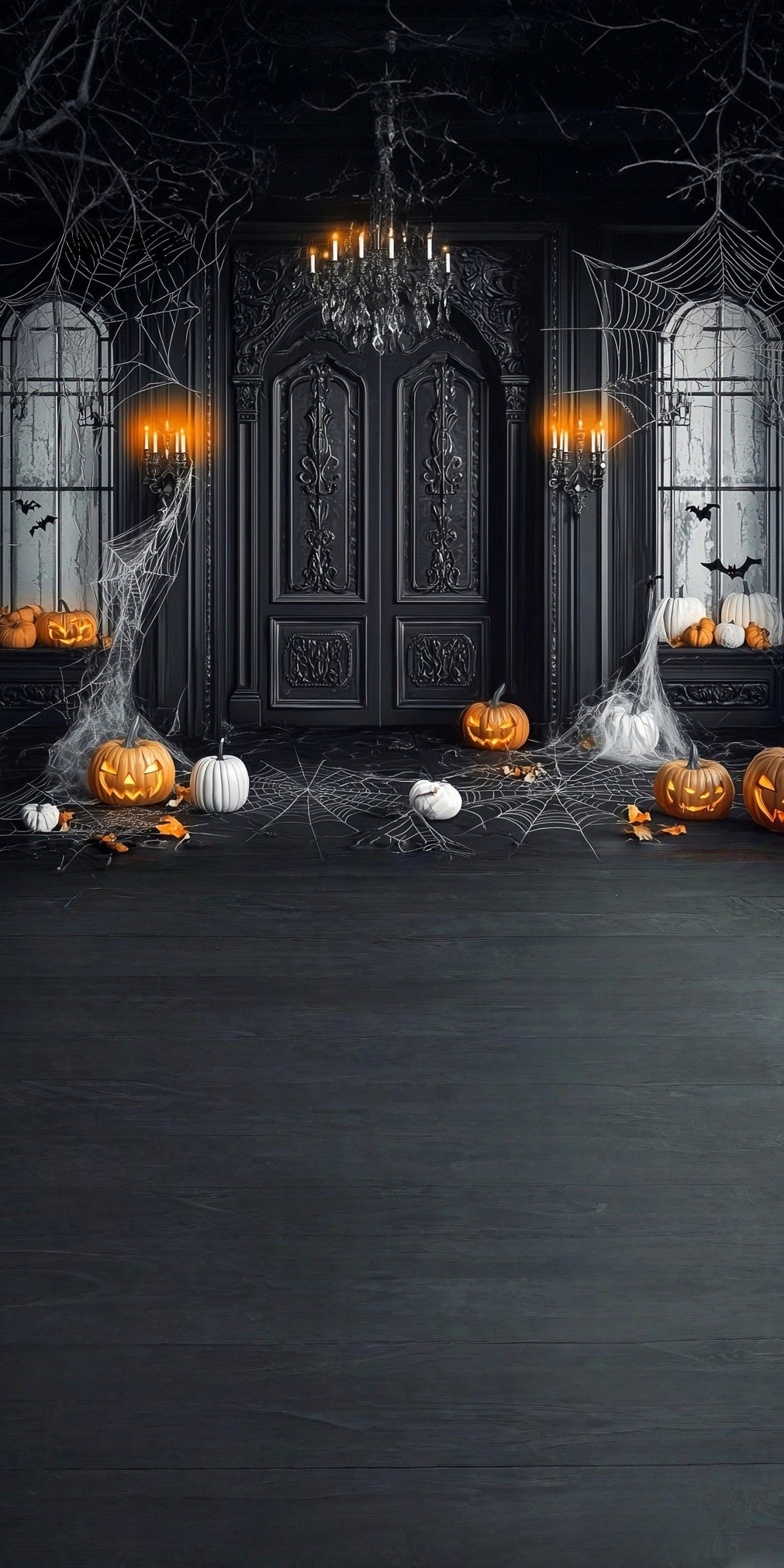 Halloween Fotografie Foto Hintergrund Spinnweben-bedeckte schwarze Vintage Wände Sweep Backdrop MRR8-54