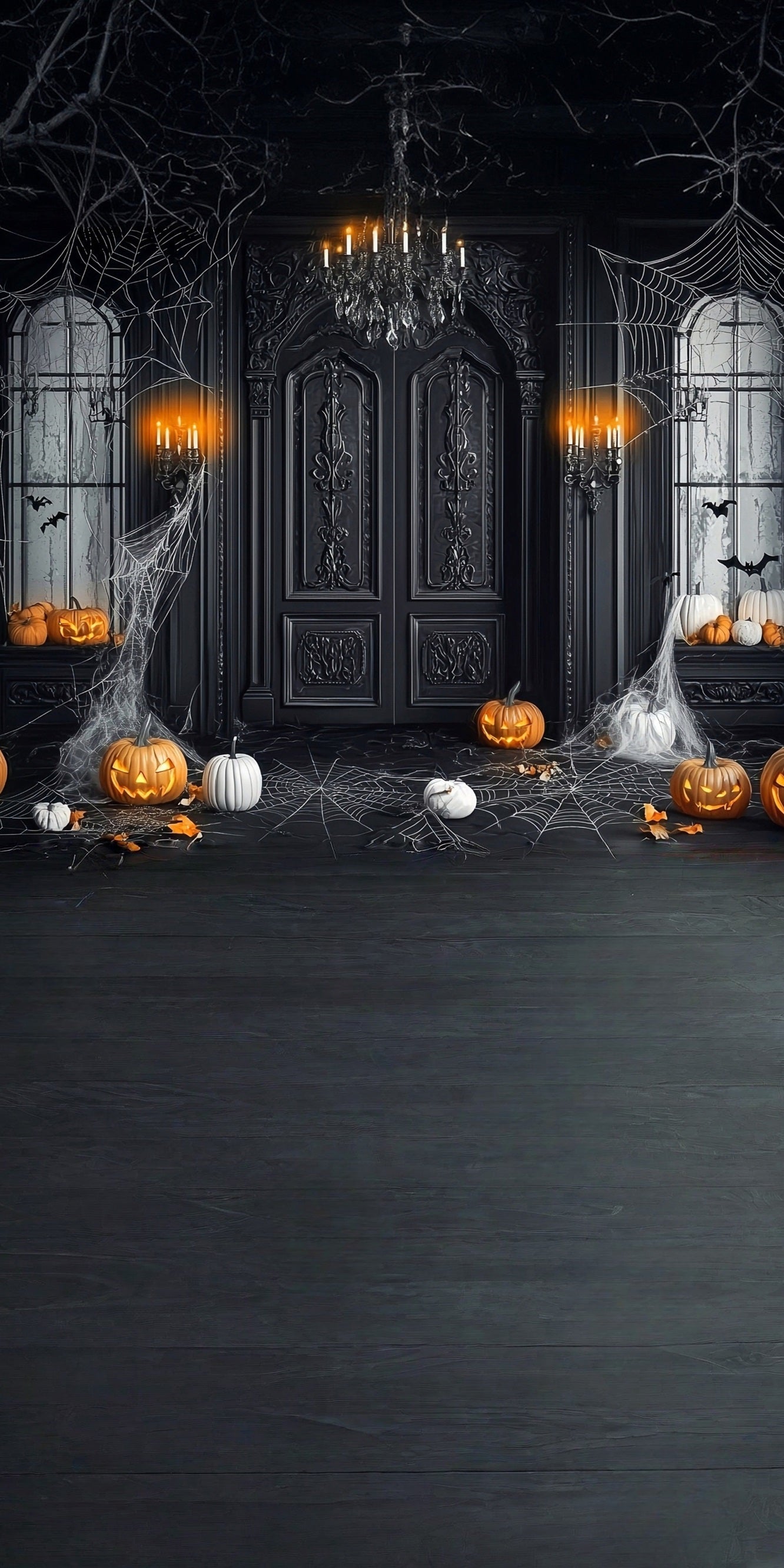 Halloween Fotografie Foto Hintergrund Spinnweben-bedeckte schwarze Vintage Wände Sweep Backdrop MRR8-54
