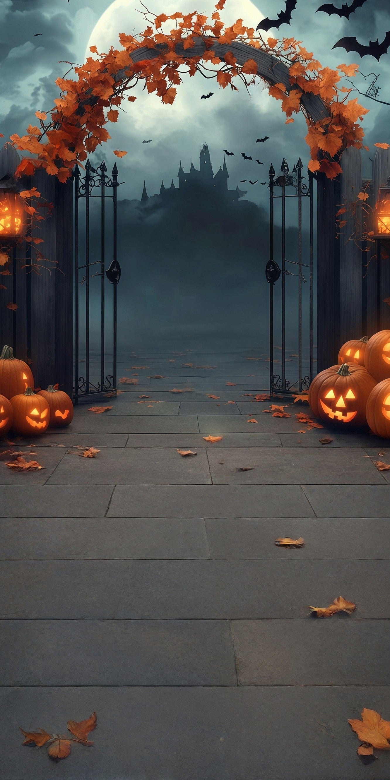 Halloween Foto Hintergrund Ahornblatt Verdrehte Bogen Kürbis Lichter Twinkle Sweep Backdrop MRR8-63