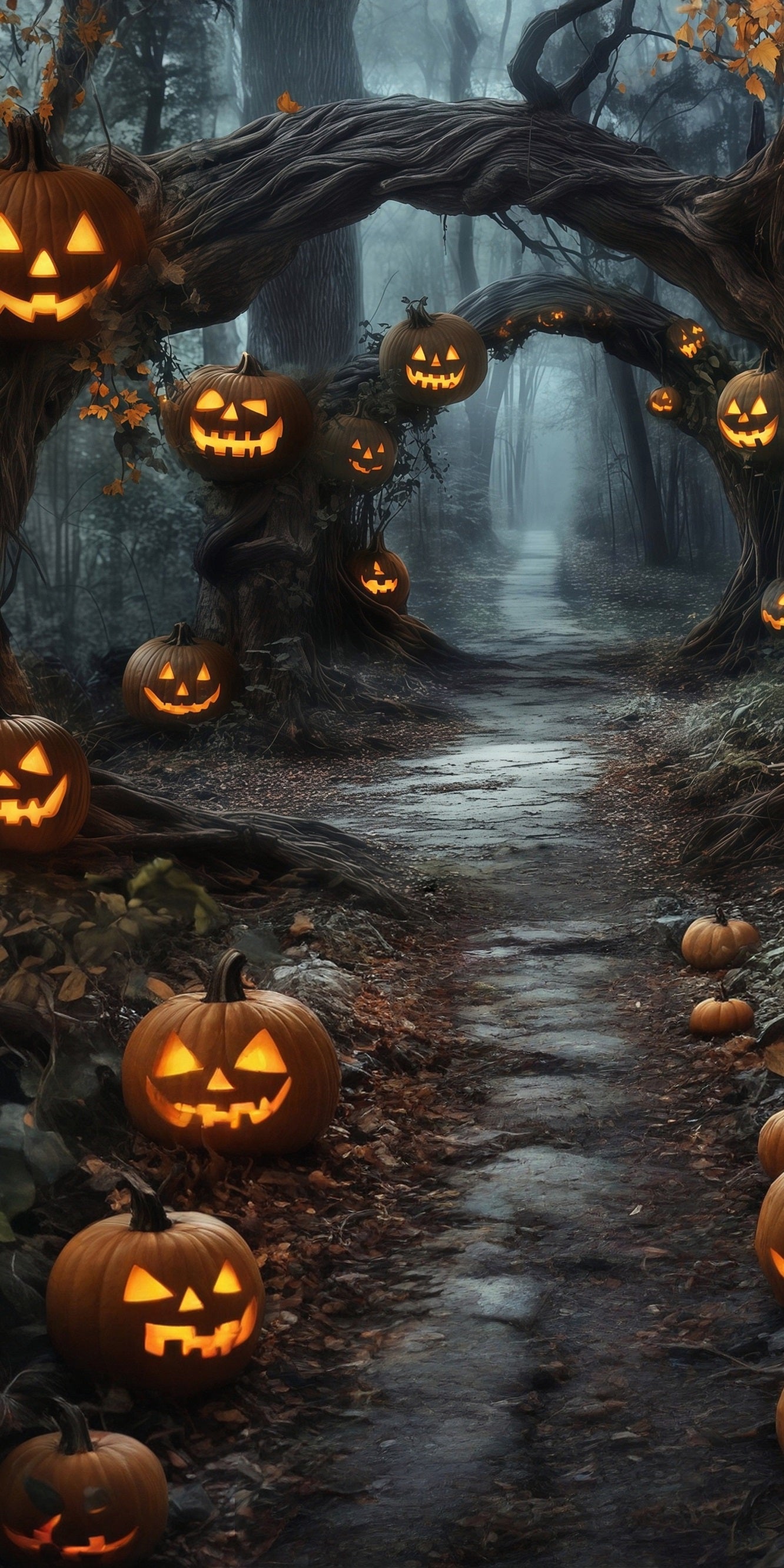 Halloween Fotokulissen Kürbis Lichter Reben Bögen Waldweg Sweep Backdrop MRR8-69