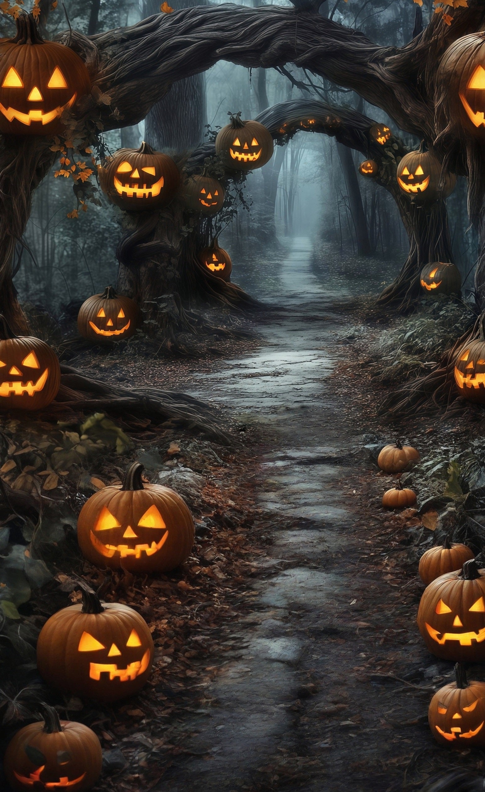 Halloween Fotokulissen Kürbis Lichter Reben Bögen Waldweg Sweep Backdrop MRR8-69