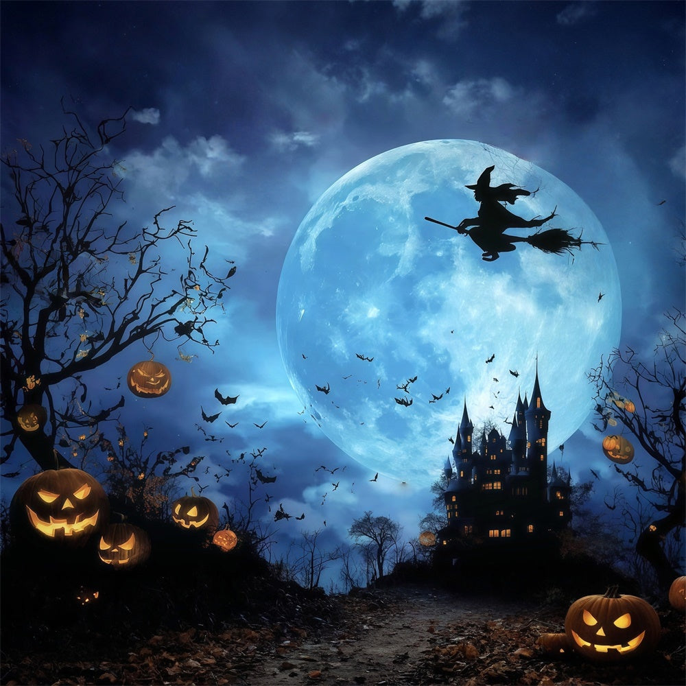 Spooky Halloween Backdrop Mystic Forest Schloss Vollmond Hexe Halloween Foto Hintergrund MRR8-7
