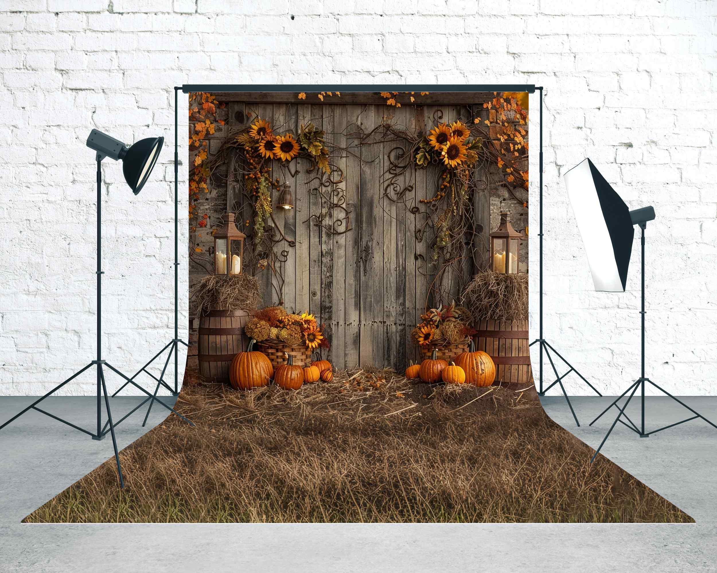 Western-Fotohintergrund Rustikale Sonnenblume Kürbis Veranda Sweep-Fotohintergrund MRR8-77
