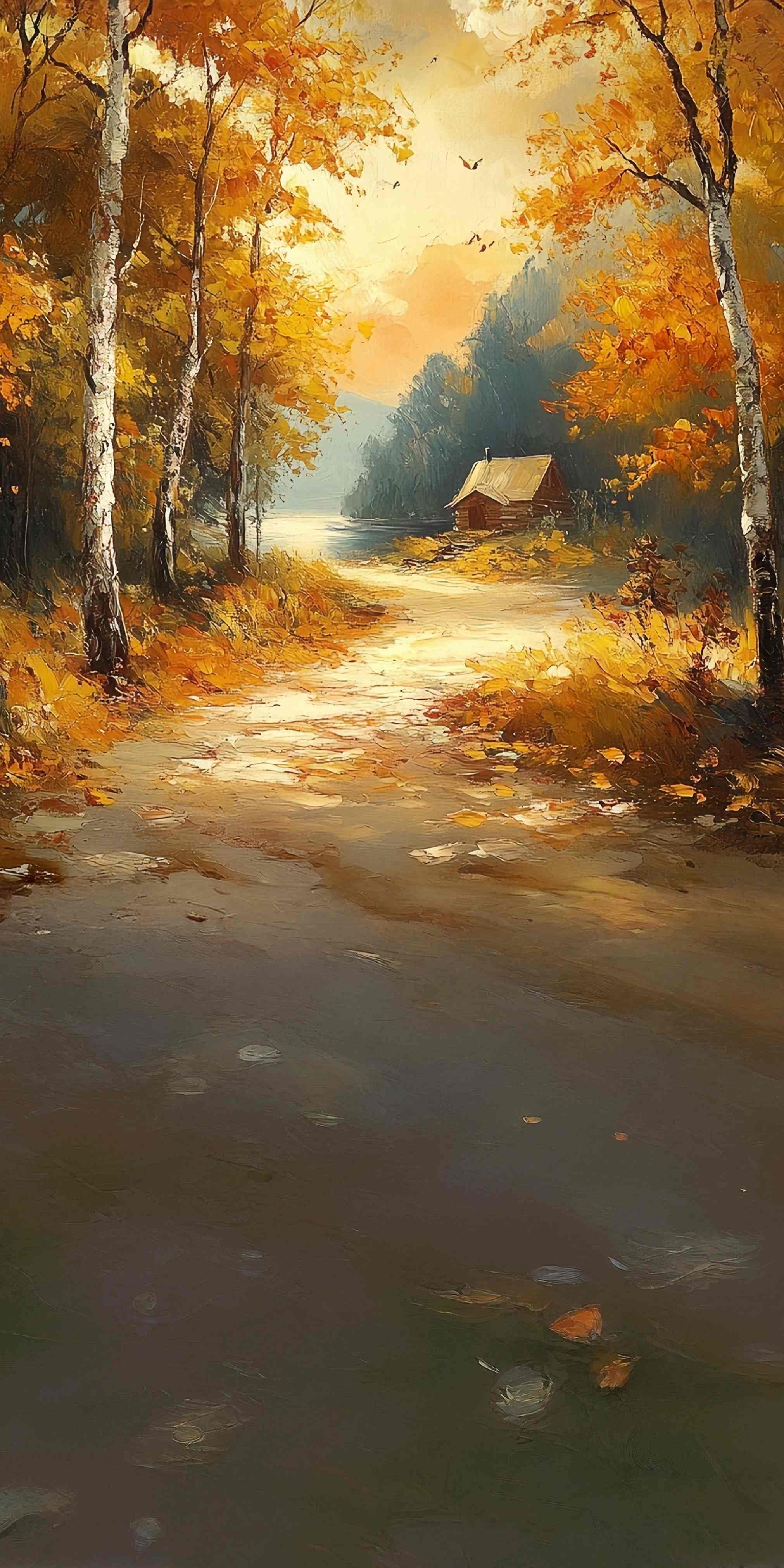 Herbst-Fotohintergrund für Fotos Herbst-Hütte Flussufer Sweep-Fotohintergrund MRR8-85