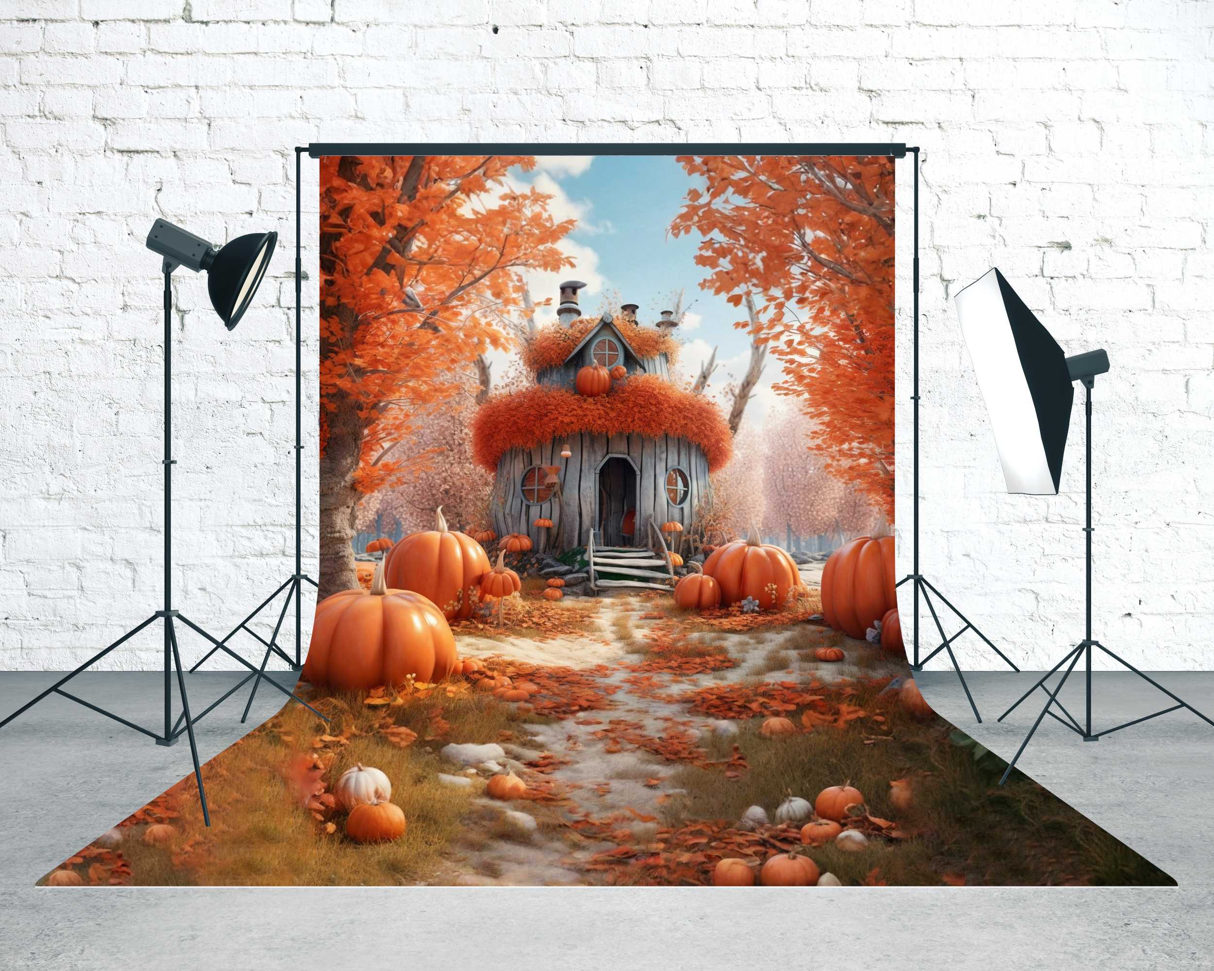 Herbst-Fotohintergrundkulisse Whimsical Kürbis Haus Lane Sweep Backdrop MRR8-93
