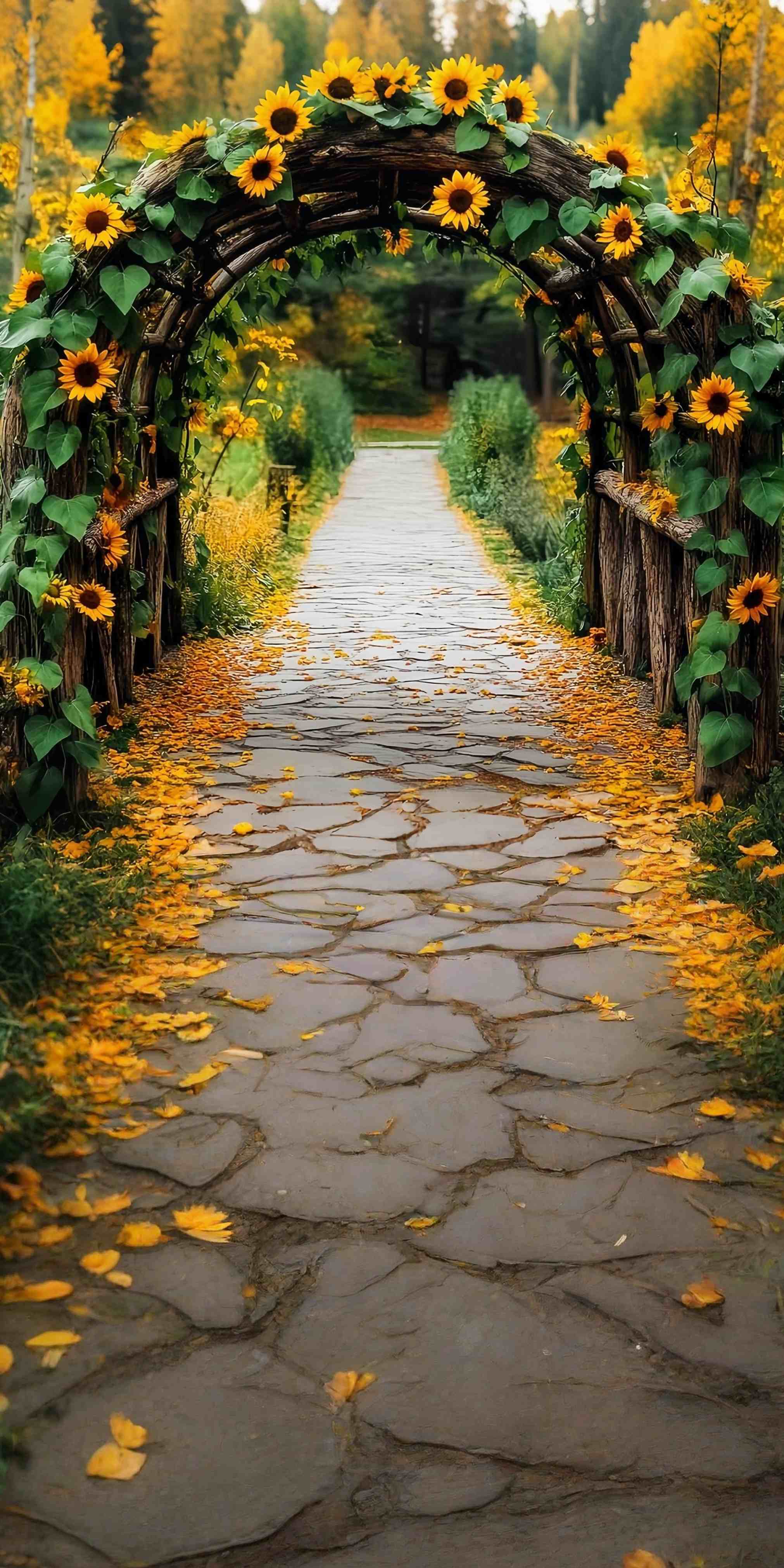 Herbst-FotoFotohintergrund Rustikaler Sonnenblumenbogen Pfad Sweep-Fotohintergrund MRR8-96
