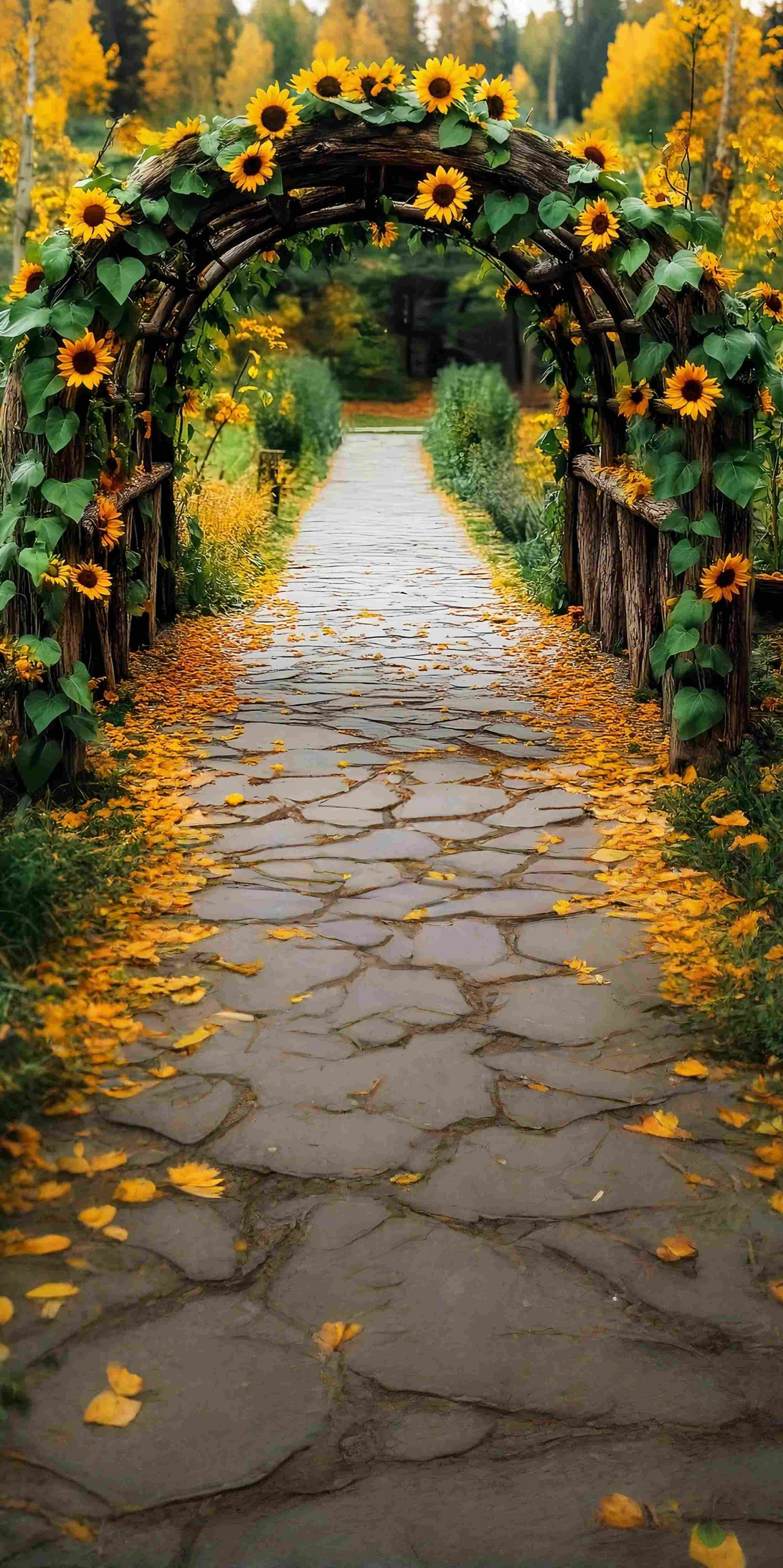 Herbst-FotoFotohintergrund Rustikaler Sonnenblumenbogen Pfad Sweep-Fotohintergrund MRR8-96