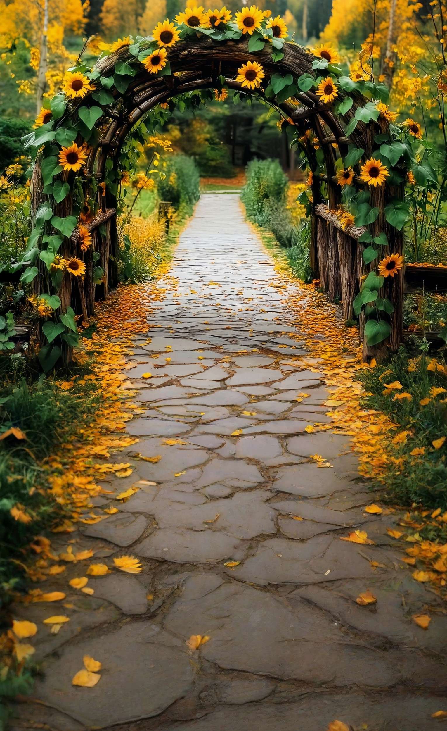 Herbst-FotoFotohintergrund Rustikaler Sonnenblumenbogen Pfad Sweep-Fotohintergrund MRR8-96