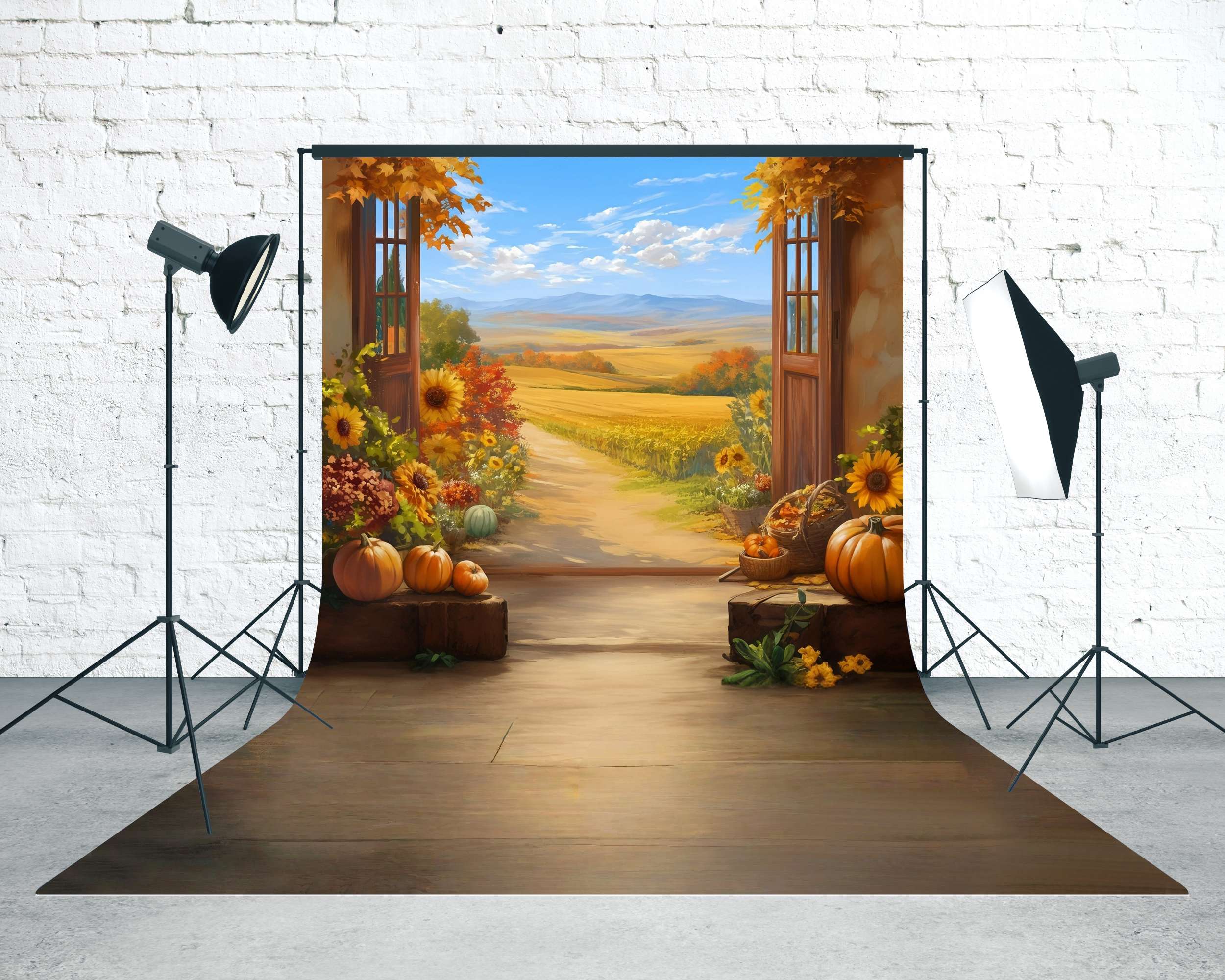 Herbstlaub-Fotohintergrund Herbst-Fensterblick Bauernhof-Pfad-Kehrer-Fotohintergrund MRR8-98