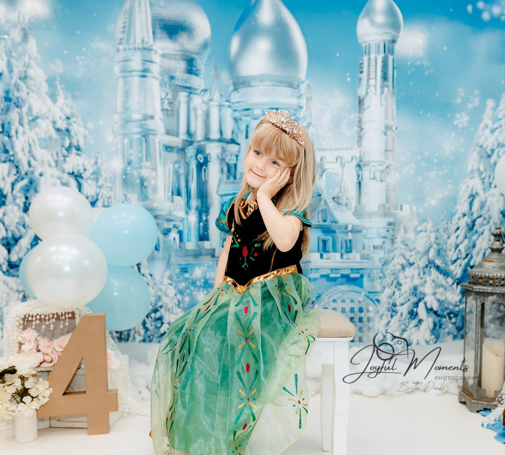 Frozen-Schloss-Fotohintergrund Winter-Eisschloss-Wunderland Kinder-Fotohintergrund MRR9-10