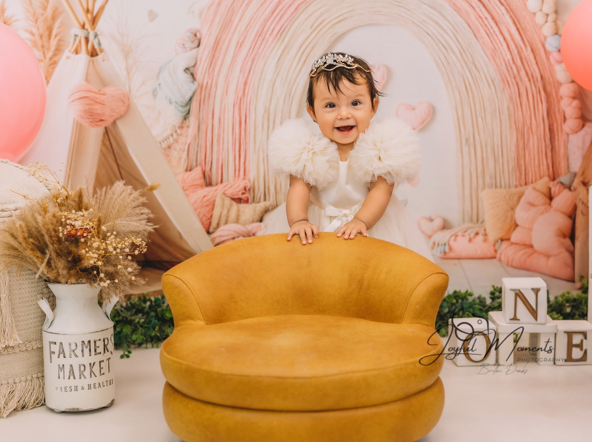 Boho-Regenbogen-Fotohintergrund Rosa Regenbogen-Herz-Dekoration Fotohintergründe für Kinder MRR9-11