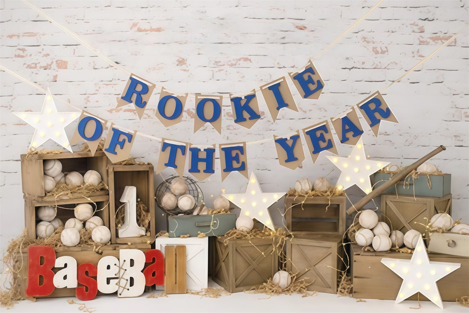 Fotohintergrund für den 1. Geburtstag Baseball-Rookie-Feier Cake Smash-Fotohintergrund MRR9-117