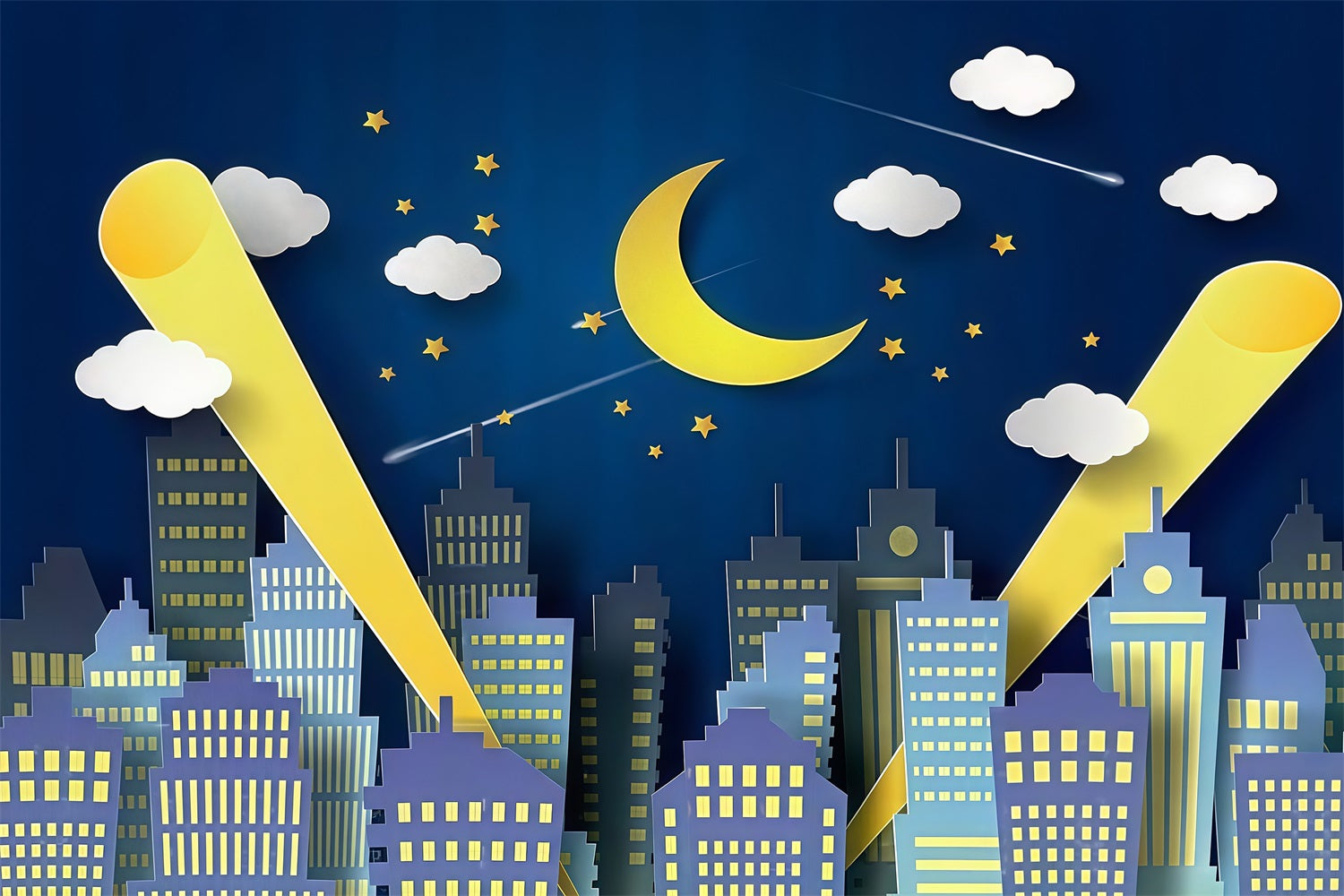 Neugeborenen-Fotohintergründe Nachtstadt Skyline Mondlicht Kinderhintergrund MRR9-128