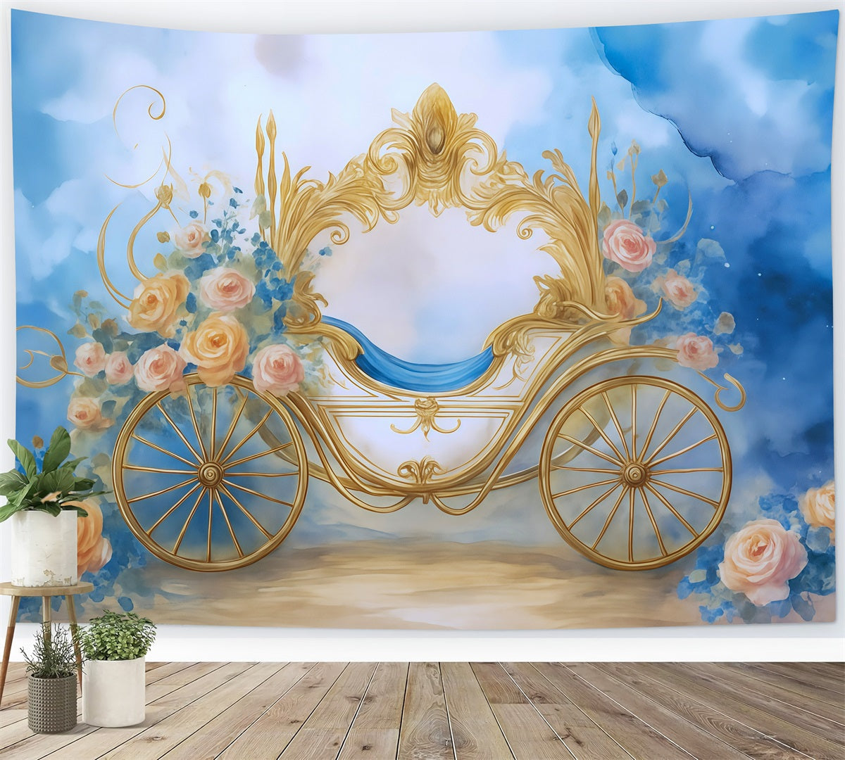 Neugeborenen-Foto-Fotohintergrund Goldene Kutsche Blumen-Fantasie Kinder-Fotohintergrund MRR9-18