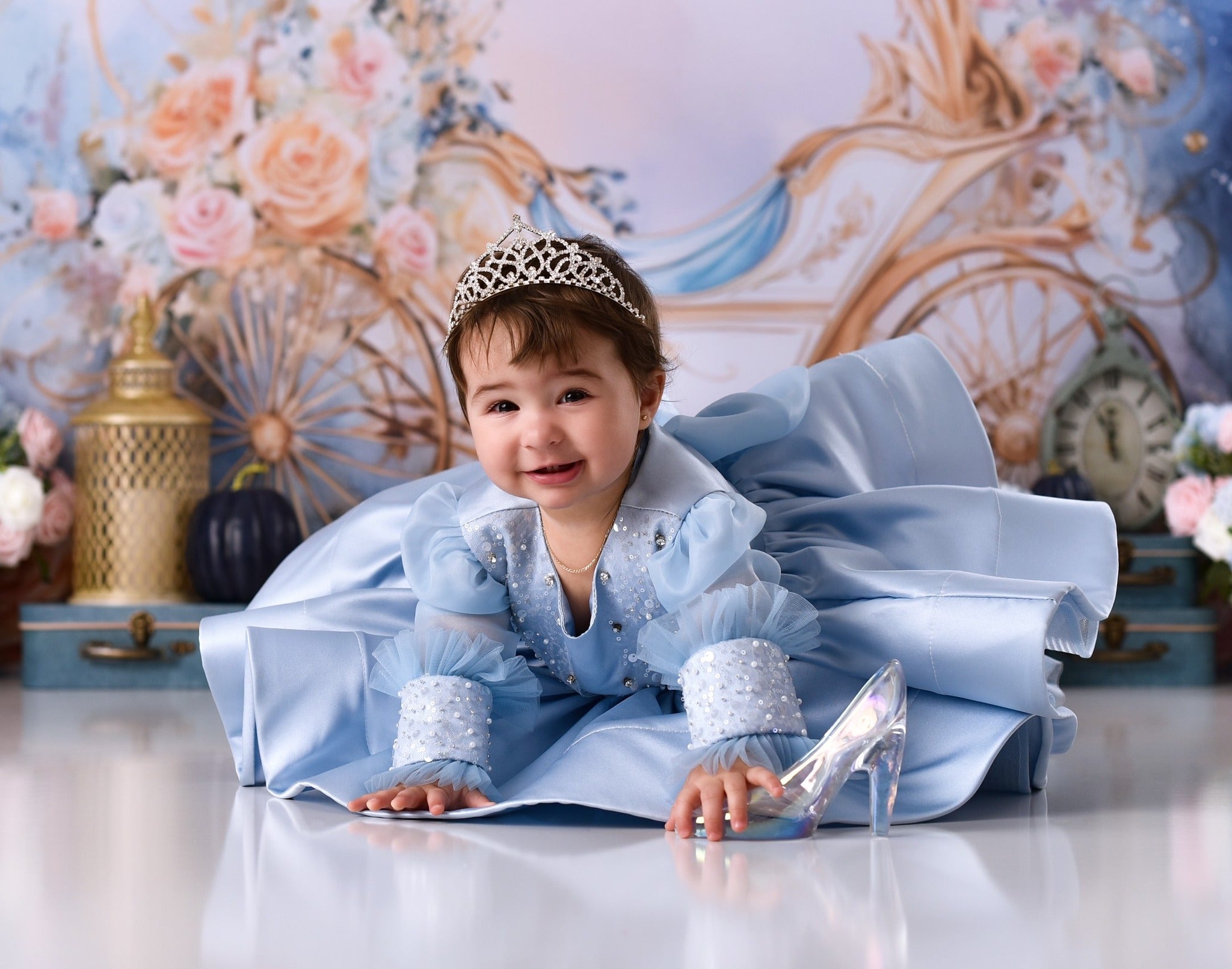 Neugeborenen-Foto-Fotohintergrund Goldene Kutsche Blumen-Fantasie Kinder-Fotohintergrund MRR9-18