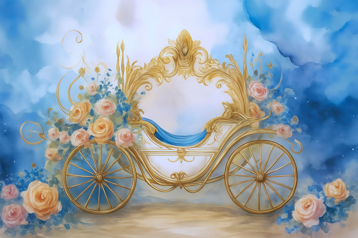 Neugeborenen-Foto-Fotohintergrund Goldene Kutsche Blumen-Fantasie Kinder-Fotohintergrund MRR9-18