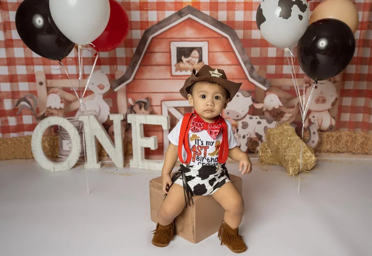 Kinderfoto-Fotohintergrund Cartoon-Bauernhoftiere Scheune Neugeborenen-Fotohintergrund MRR9-31