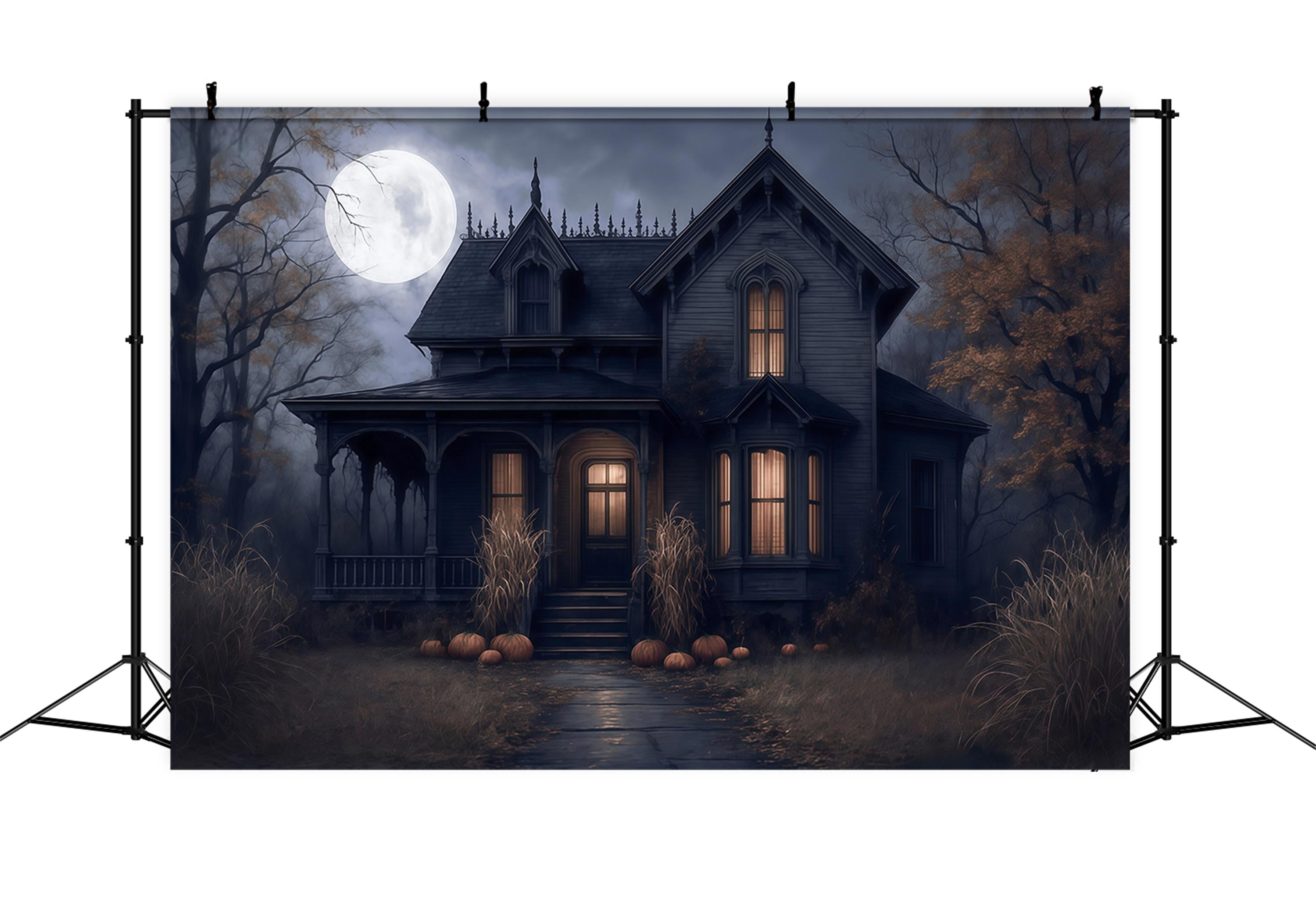 Halloween-Fotohintergrund Spukhaus Vollmondnacht Gruseliger Halloween-Fotohintergrund MRR9-38