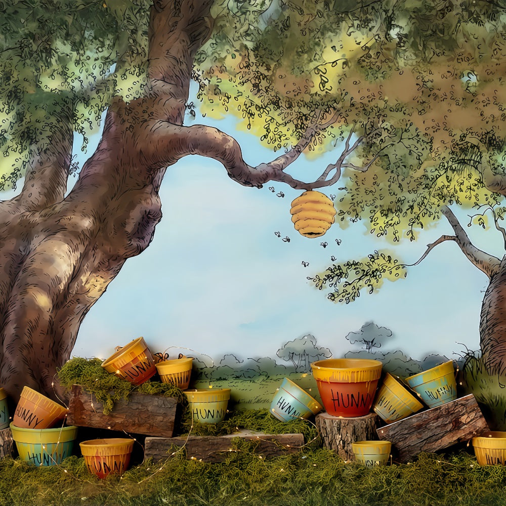 Neugeborenen-Fotohintergrund Niedlicher Fotohintergrund Honigbaum Eimer Fotohintergrund Kinder-Fotohintergrund MRR9-50