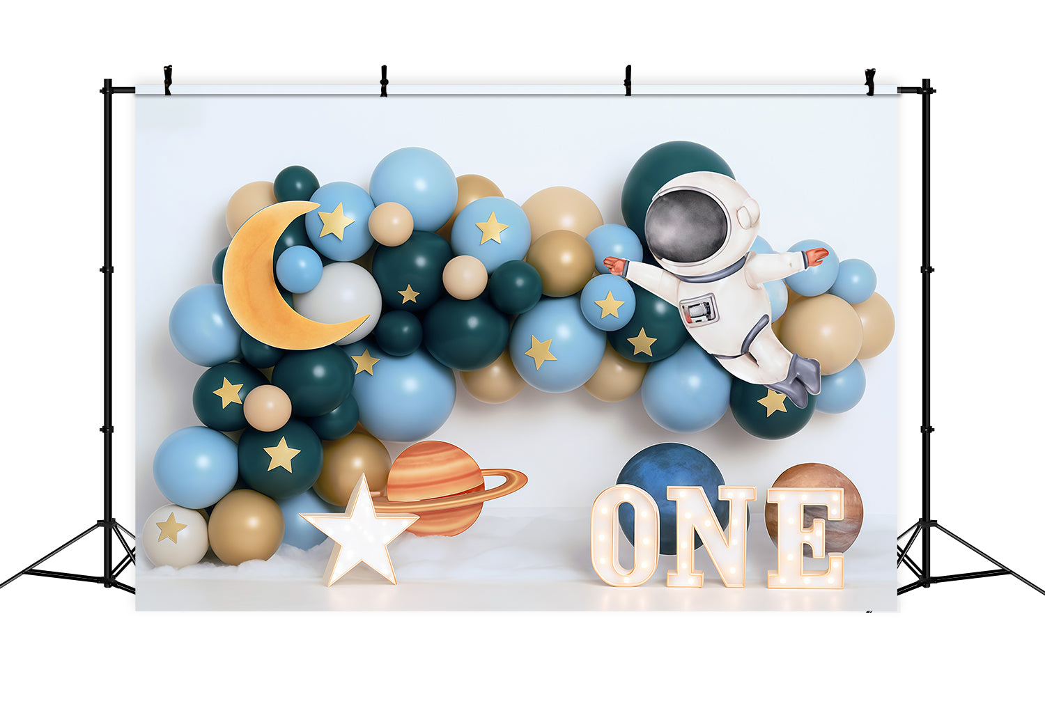 1. Geburtstagshintergrund Weltraum Astronaut Ballon Abenteuer Cake-Smash-Fotohintergrund MRR9-58