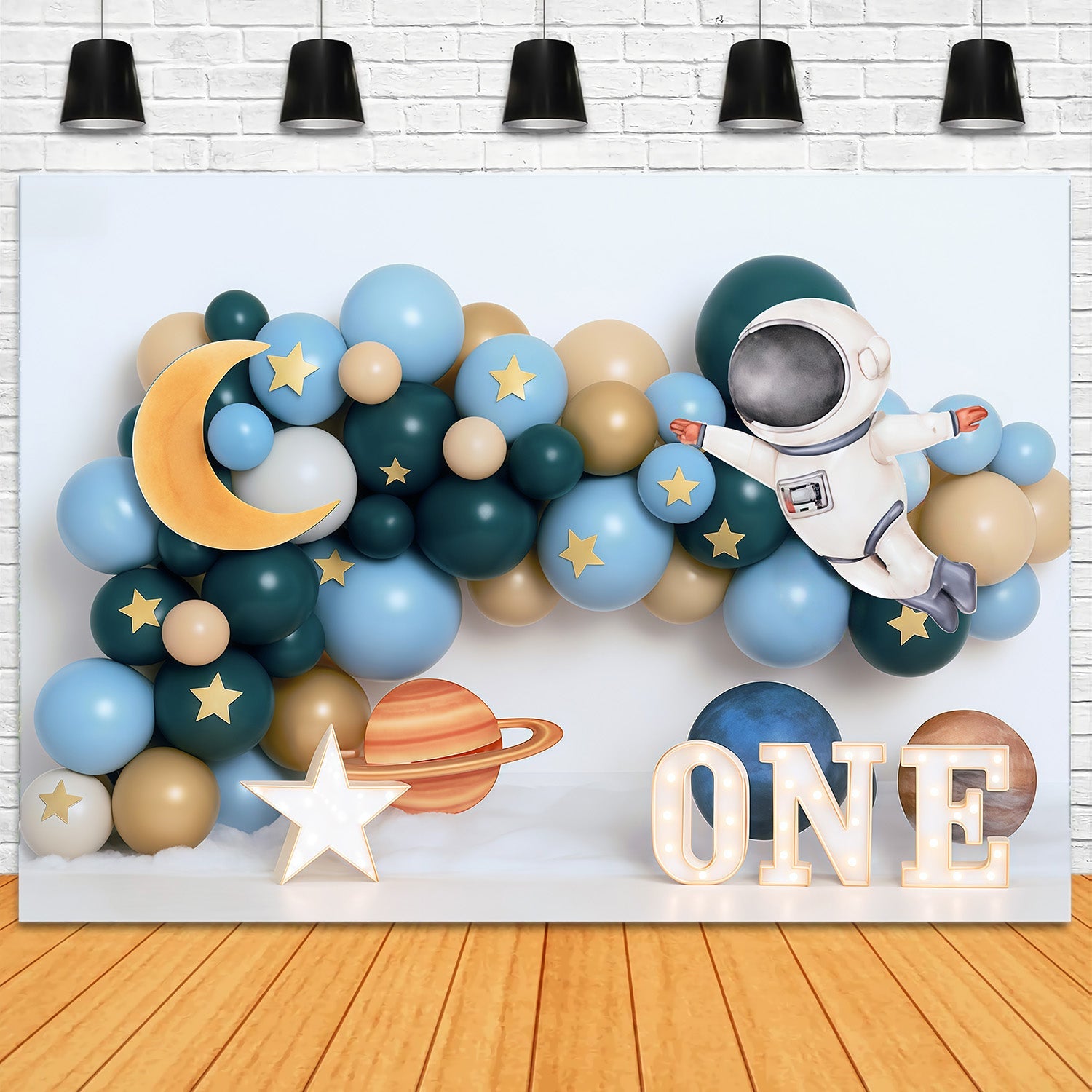 1. Geburtstagshintergrund Weltraum Astronaut Ballon Abenteuer Cake-Smash-Fotohintergrund MRR9-58