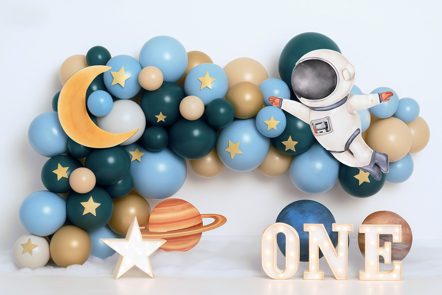 1. Geburtstagshintergrund Weltraum Astronaut Ballon Abenteuer Cake-Smash-Fotohintergrund MRR9-58