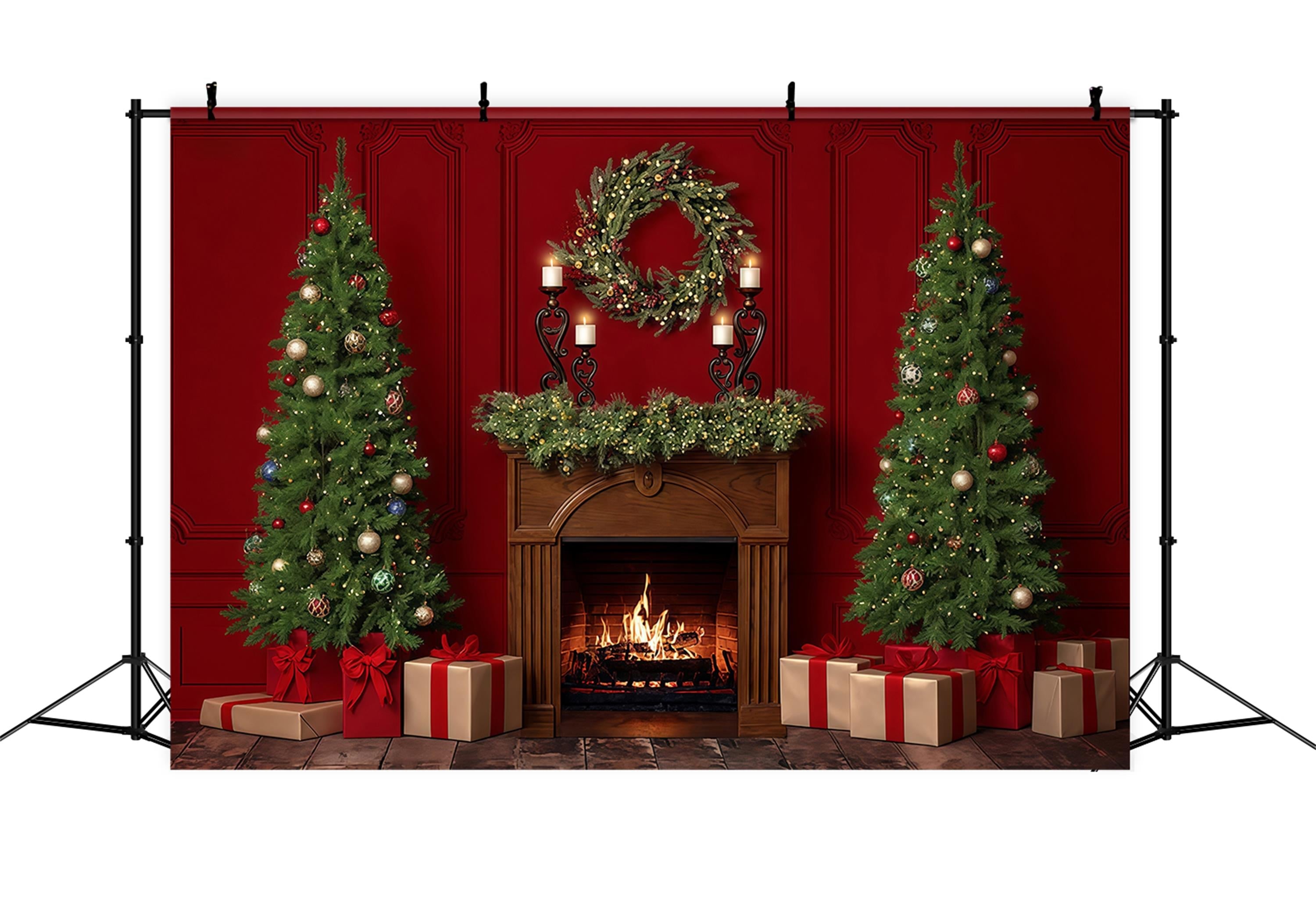 Weihnachts-Kamin-Fotohintergrund Weihnachts-Kamin-Kranz Weihnachts-Fotohintergrund MRR9-60