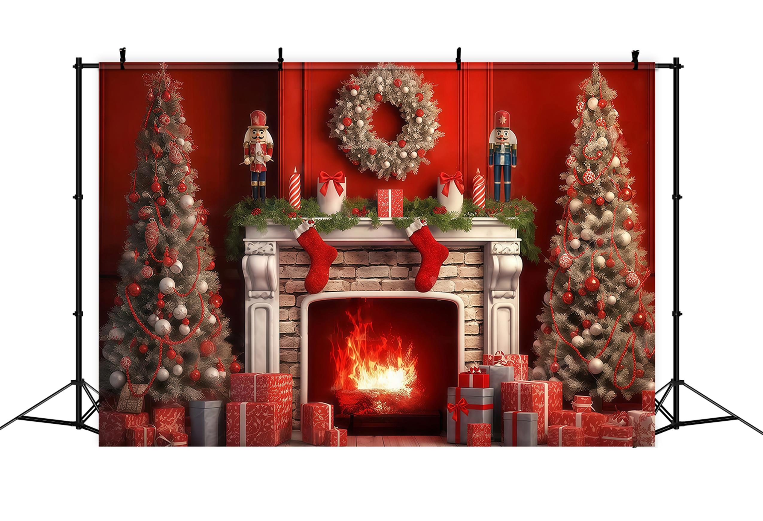 Nussknacker-Fotohintergrund Kamin Rot Vintage Wand Weihnachtshintergrund-Ideen MRR9-69