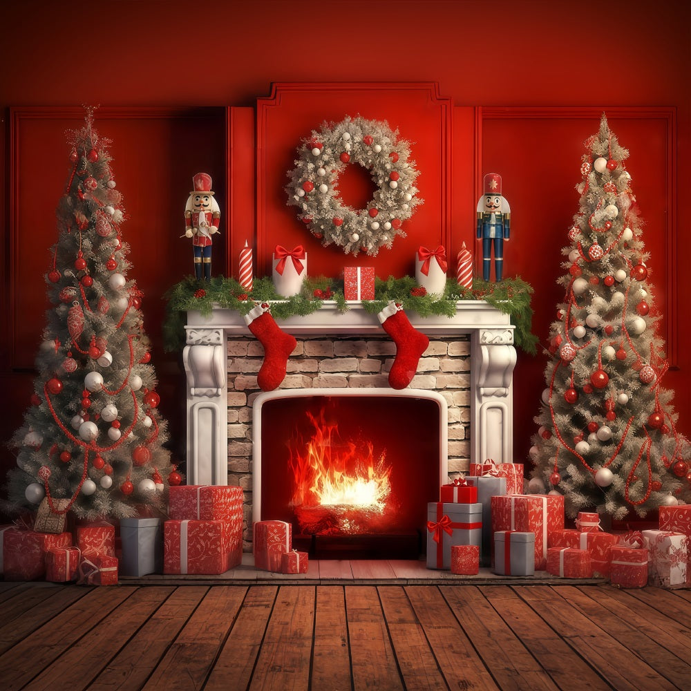 Nussknacker-Fotohintergrund Kamin Rot Vintage Wand Weihnachtshintergrund-Ideen MRR9-69