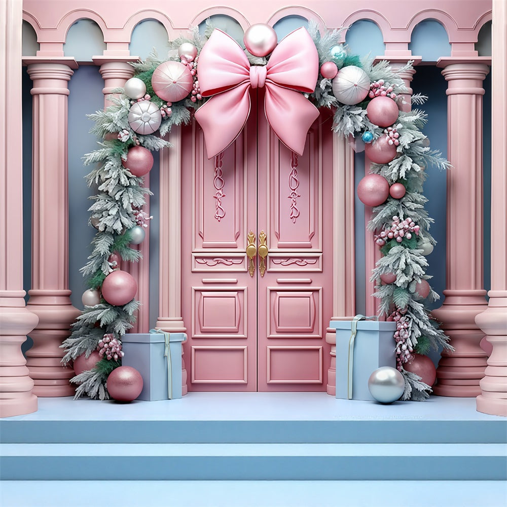 Rosa Weihnachtshintergrund Rosa Tür Schleife Girlande Weihnachtshintergrund MRR9-70