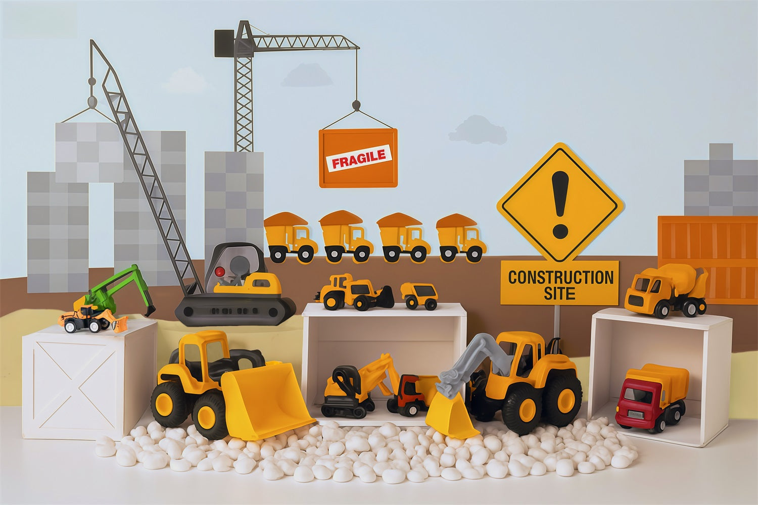 Kinder-Fotohintergrund Baufahrzeuge Spielzeugdisplay Neugeborenen-Fotohintergrund MRR9-9