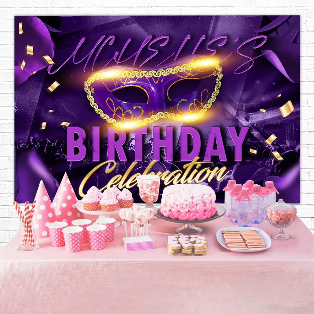 Customized Geburtstag Backdrops Maskerade lila Glitter Feier Backdrop RR1-104