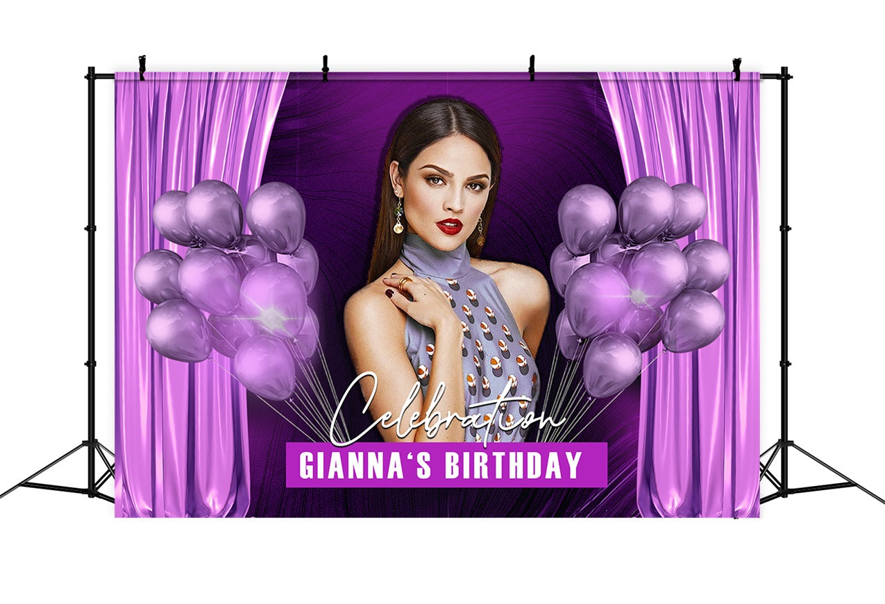 Personalisierte Geburtstag Backdrop Lila Ballon Party Design RR1-109