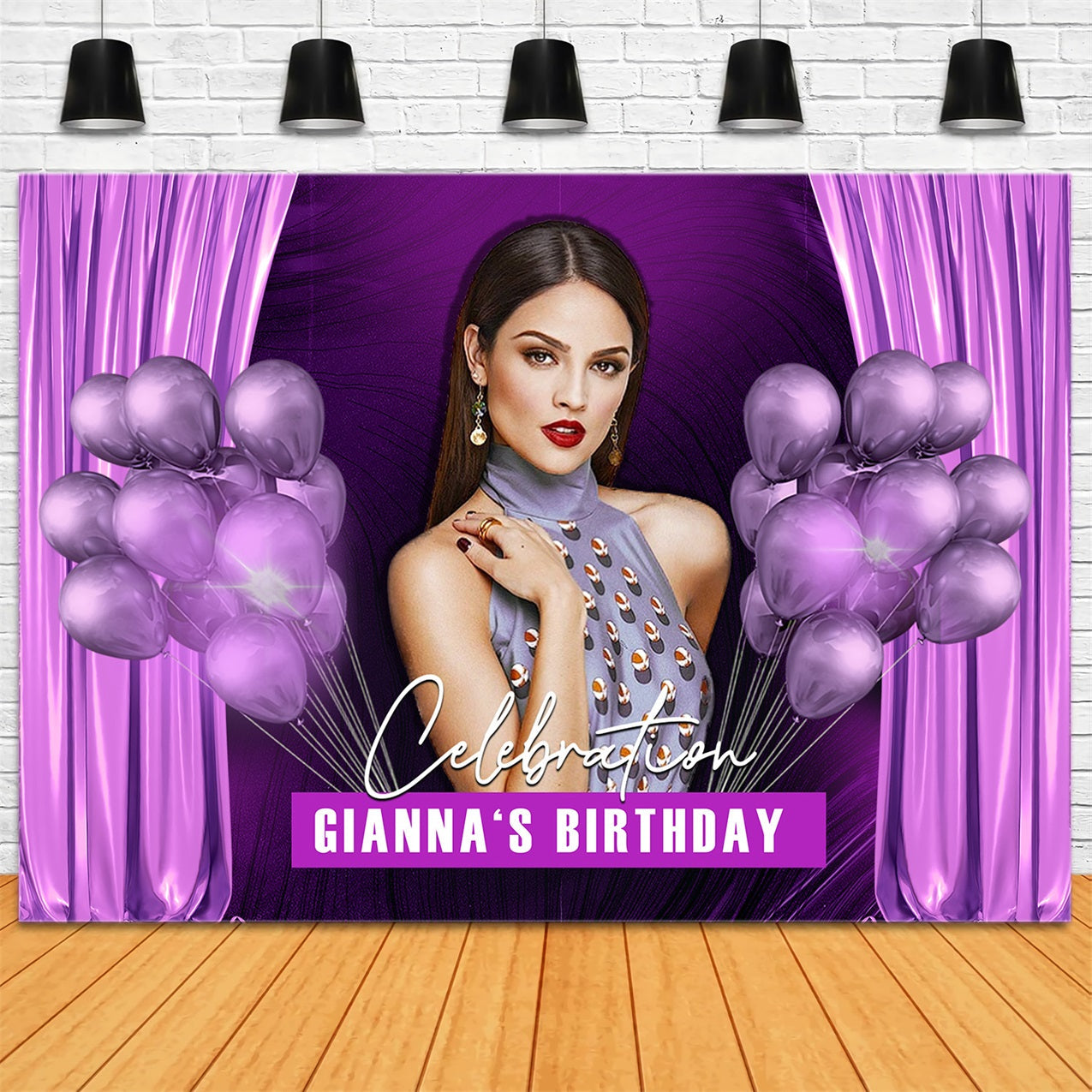 Personalisierte Geburtstag Backdrop Lila Ballon Party Design RR1-109