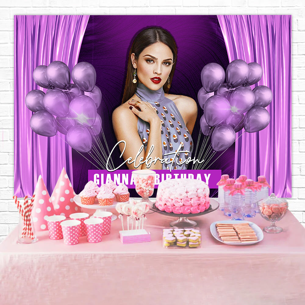 Personalisierte Geburtstag Backdrop Lila Ballon Party Design RR1-109