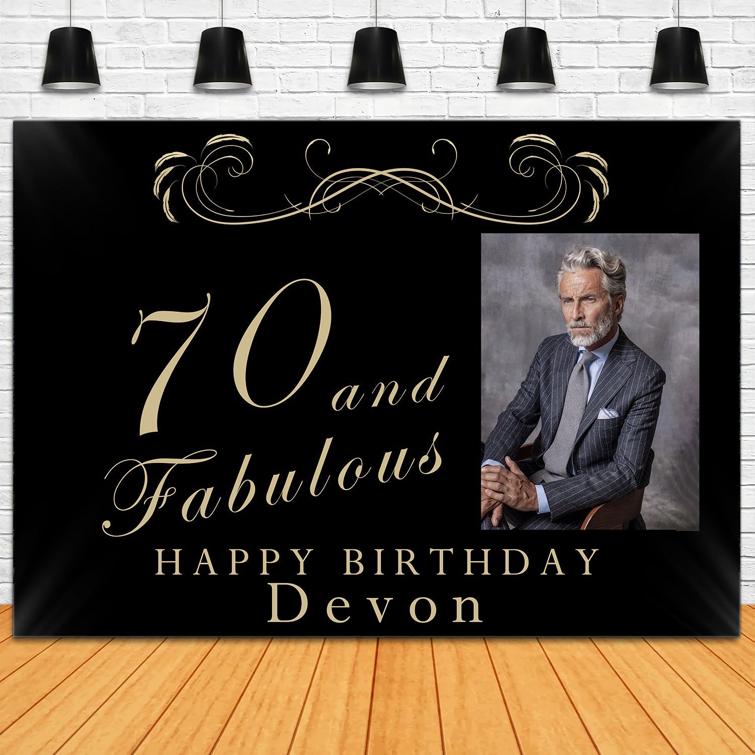 70. Geburtstag Backdrop Klassisch Schwarz Gold Feier Backdrop RR1-12