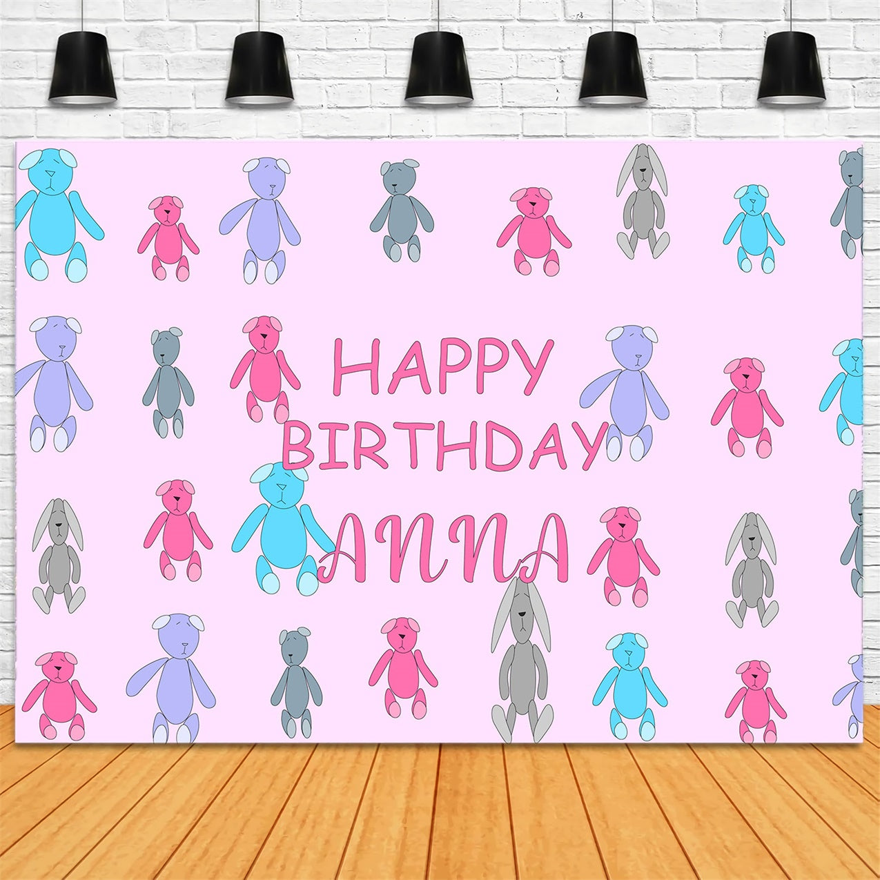 Personalisierte Geburtstag Backdrops Niedlicher Pastell Teddybär Backdrop RR1-14