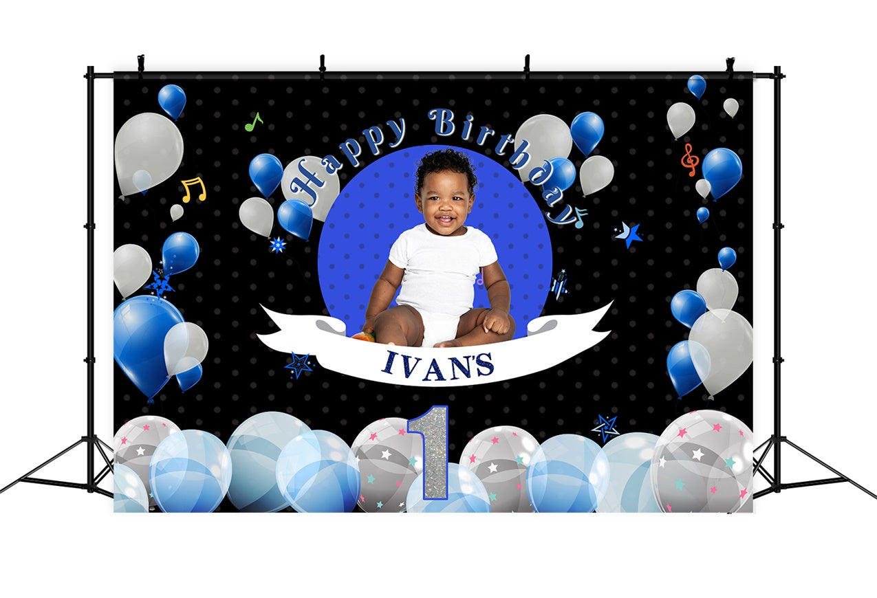 Personalisierte Geburtstag Backdrops Starry Blue White Balloon Backdrop RR1-16