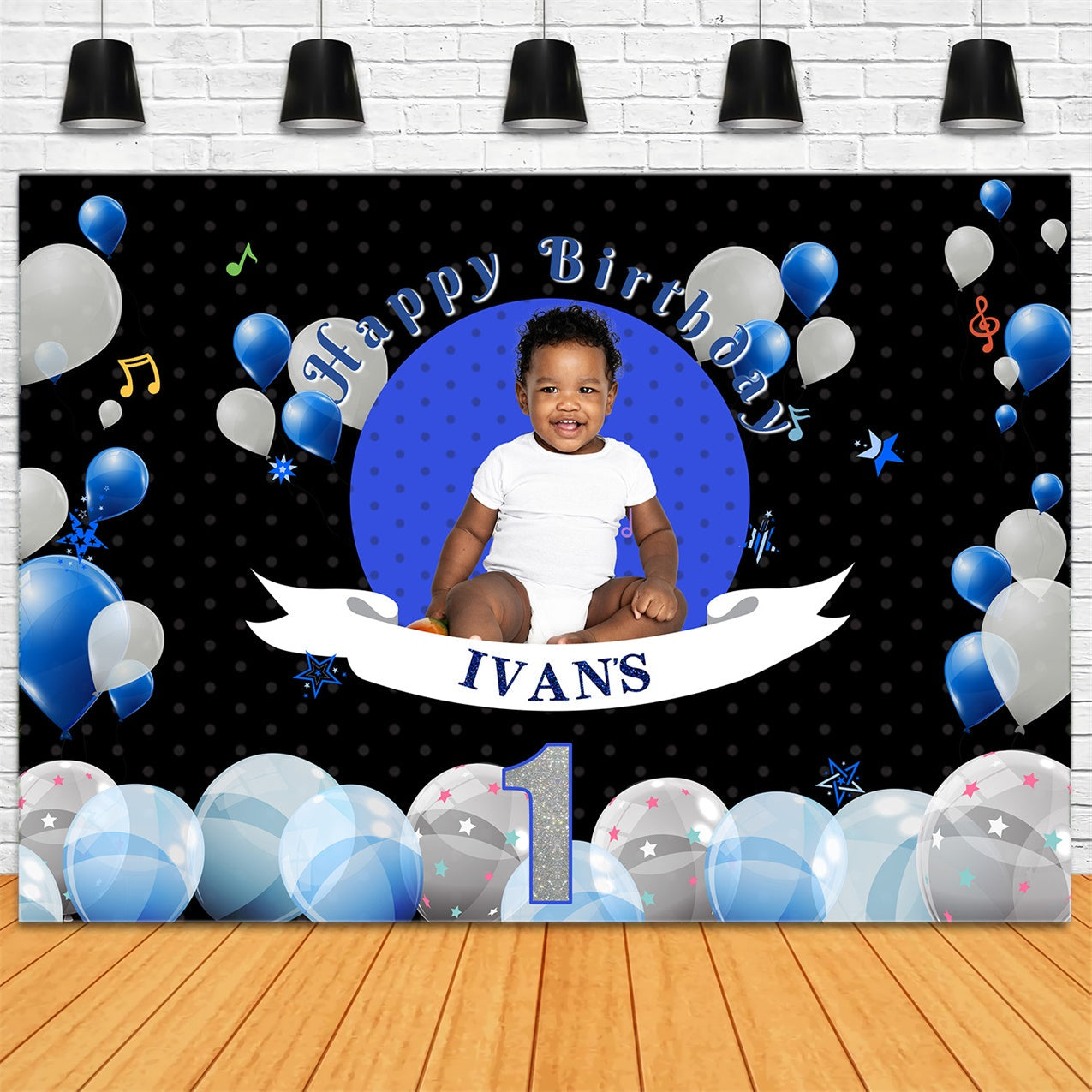 Personalisierte Geburtstag Backdrops Starry Blue White Balloon Backdrop RR1-16