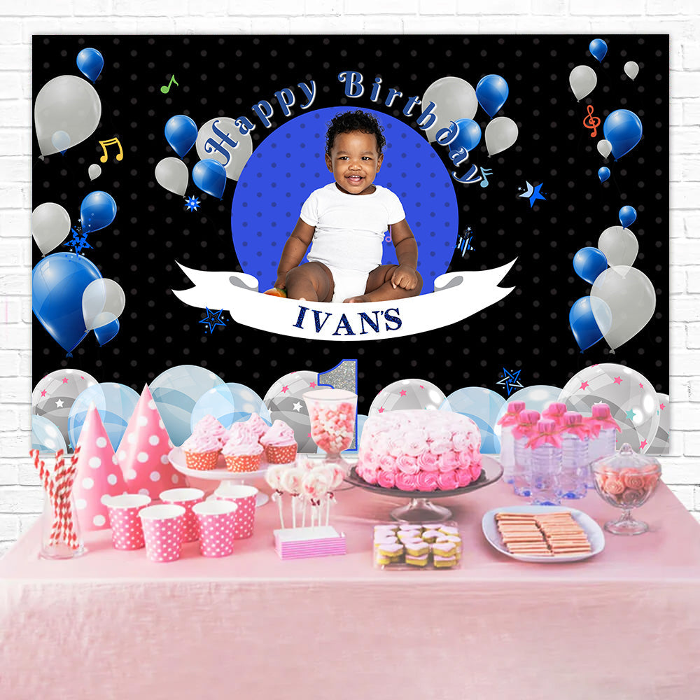 Personalisierte Geburtstag Backdrops Starry Blue White Balloon Backdrop RR1-16