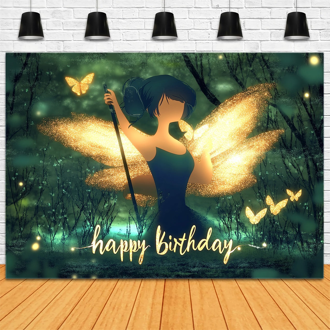 Personalisierte Geburtstag Backdrop Goldene Fee Glow Forest Backdrop RR1-20